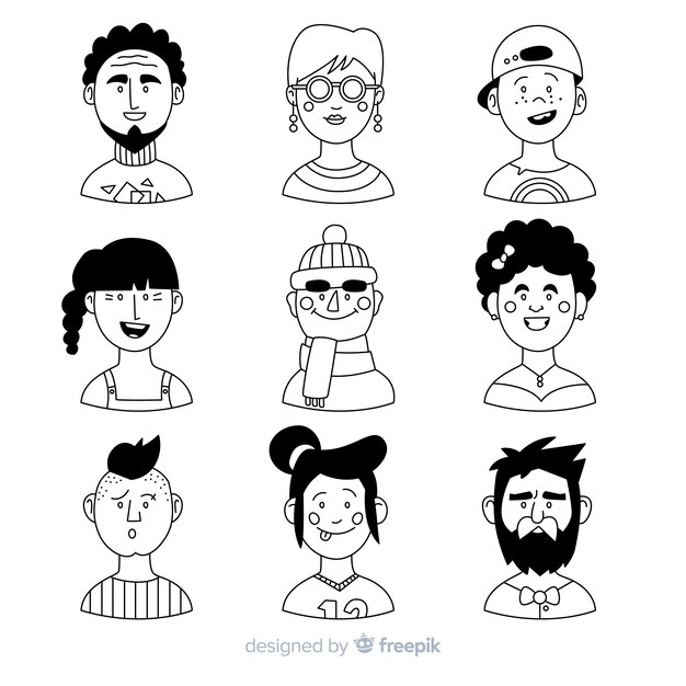 Colección de avatar de personas dibujadas a mano