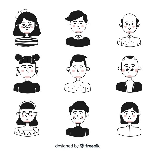 Colección de avatar de personas dibujadas a mano