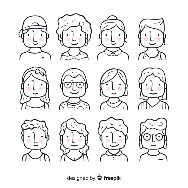 Colección de avatar de personas dibujadas a mano