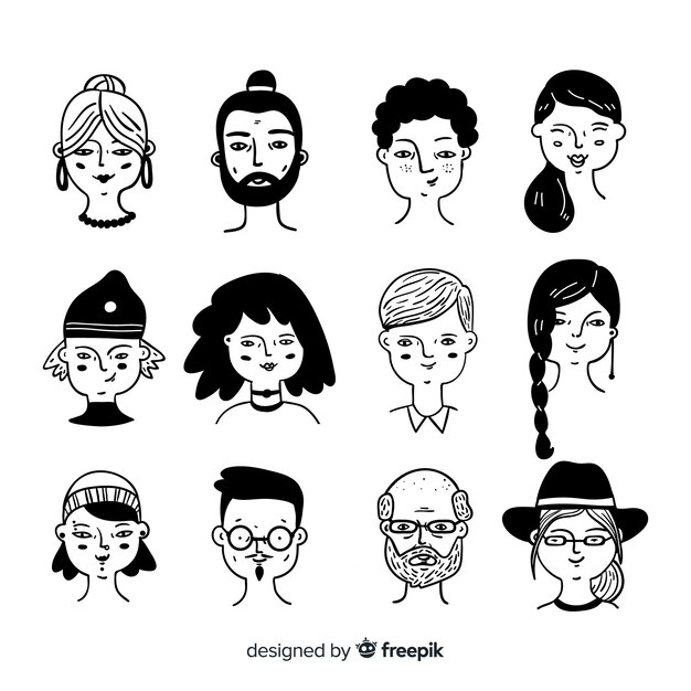 Colección de avatar de personas dibujadas a mano