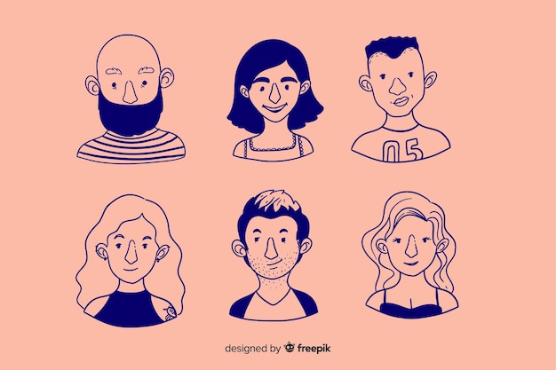 Colección de avatar de personas en diseño dibujado a mano