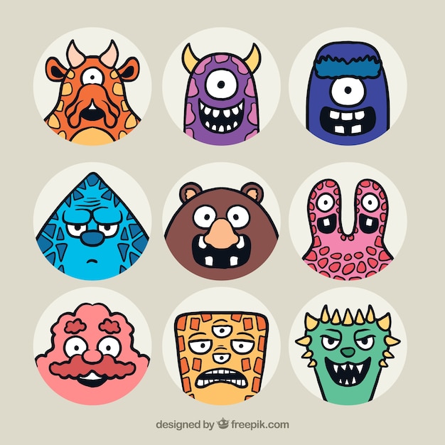 Colección de avatares de monstruos dibujados a mano 