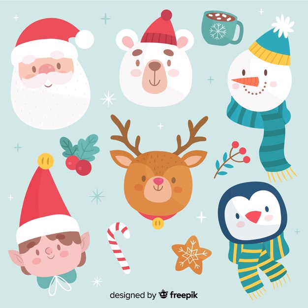 Colección de avatares navideños dibujados a mano
