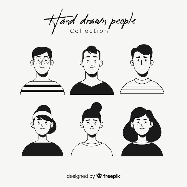 Colección avatares de personas sin color dibujados a mano