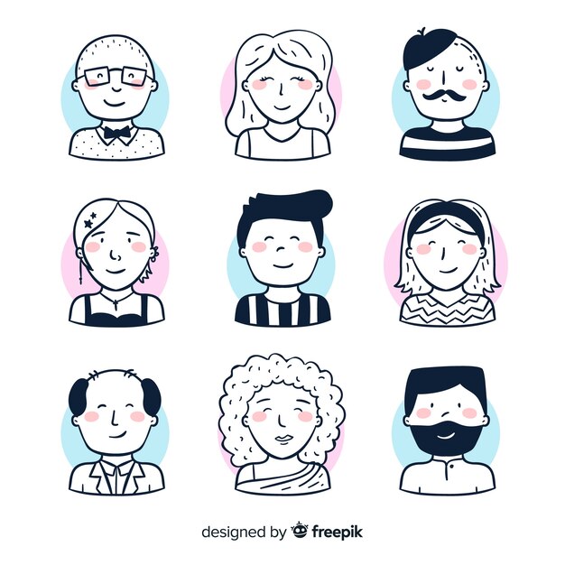 Colección avatares de personas sin color dibujados a mano