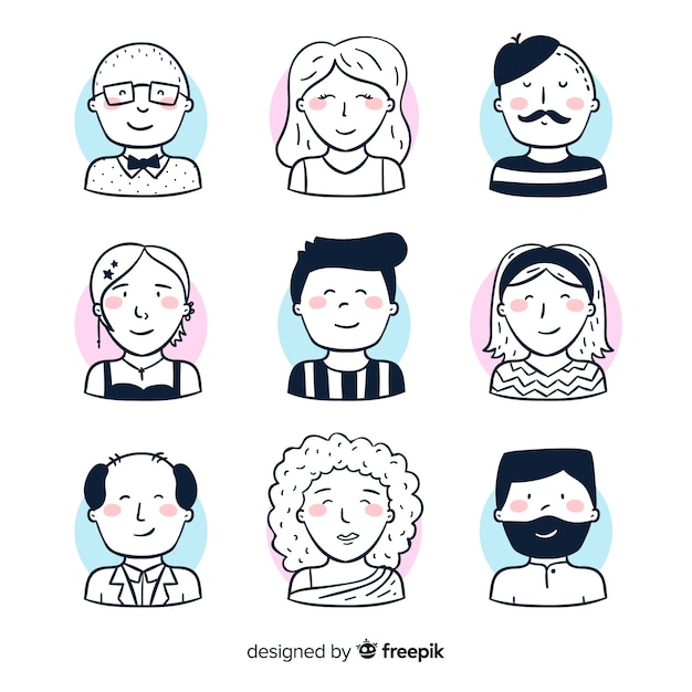 Colección avatares de personas sin color dibujados a mano