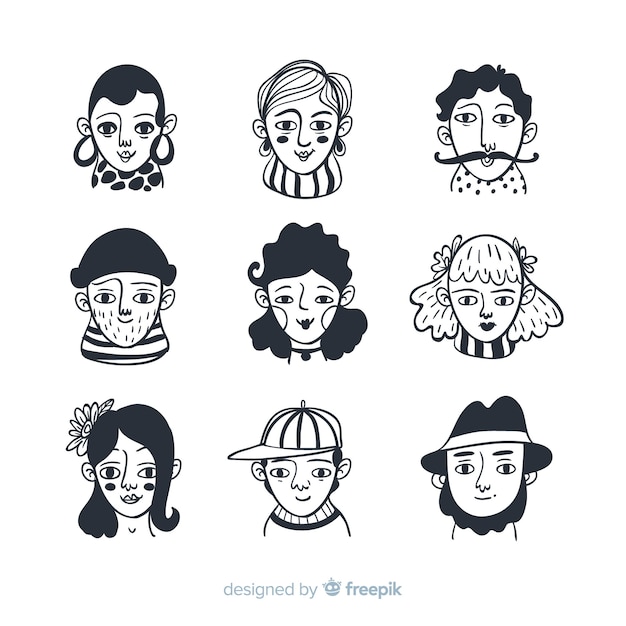 Vector gratuito colección avatares de personas sin color dibujados a mano