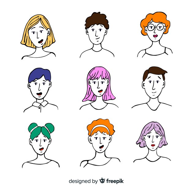 Colección avatares de personas dibujados a mano