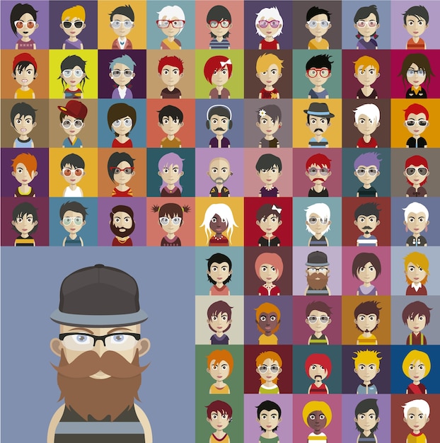 Colección de avatares de personas hipster