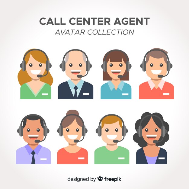 Colección de avatares de teleoperadores con diseño plano