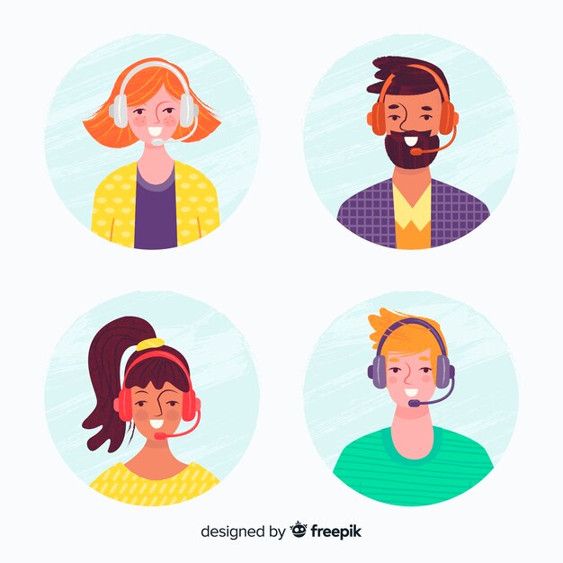 Colección de avatares de teleoperadores con diseño plano