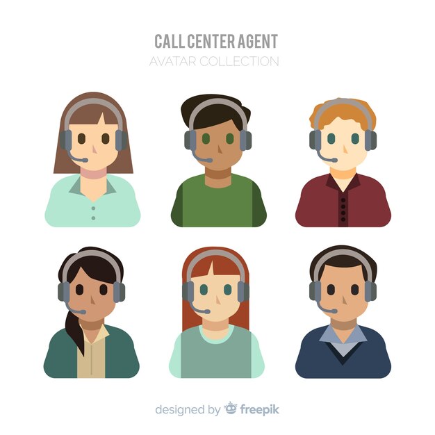 Colección de avatares de teleoperadores con diseño plano