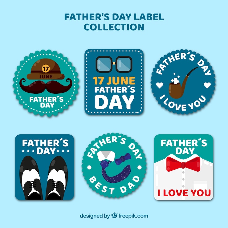 Vector gratuito colección azul de etiquetas para el día del padre