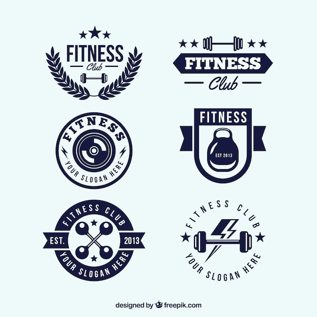 Colección azul de etiquetas de fitness