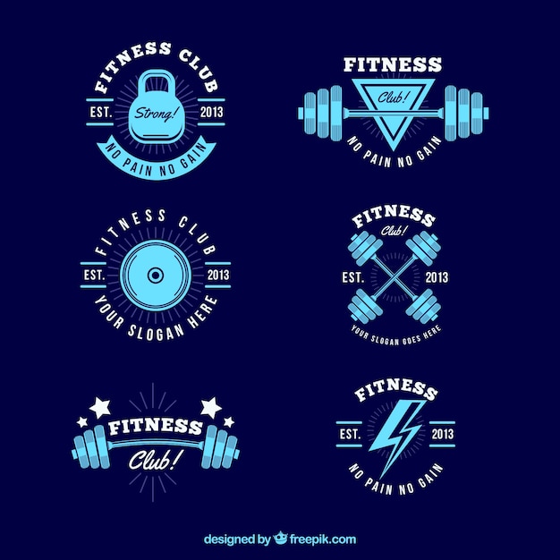 Colección azul de etiquetas de fitness