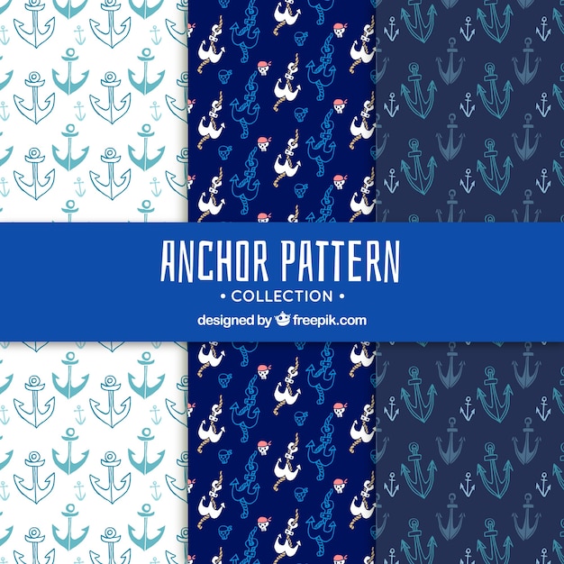 Vector gratuito colección azul de patrones de anclas