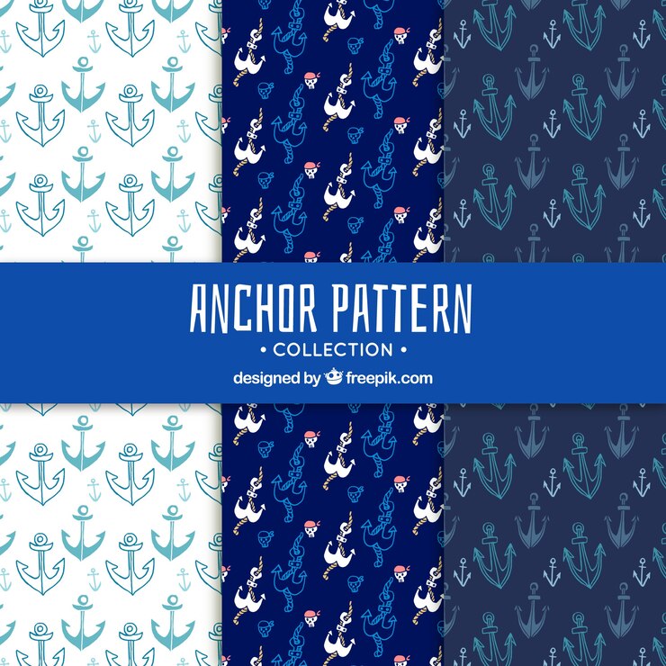 Vector gratuito colección azul de patrones de anclas