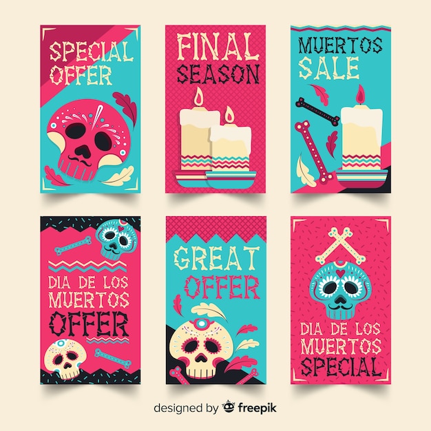 Colección azul y rosa de historias de redes sociales dia de los muertos