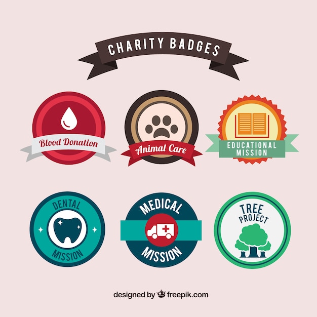 Vector gratuito colección de badges de caridad