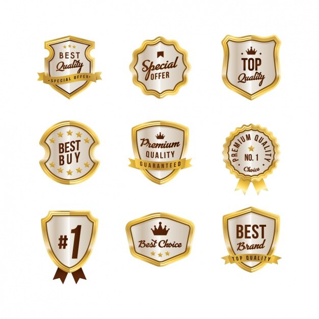 Vector gratuito colección de badges doradas