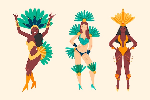 Vector gratuito colección de bailarinas de carnaval brasileñas