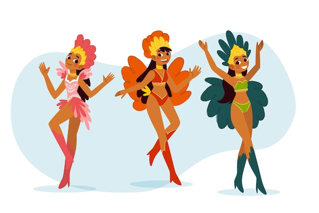 Vector gratuito colección de bailarinas de carnaval brasileñas