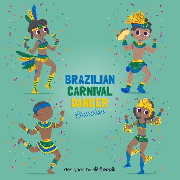 Colección bailarinas carnaval brasileño dibujadas a mano
