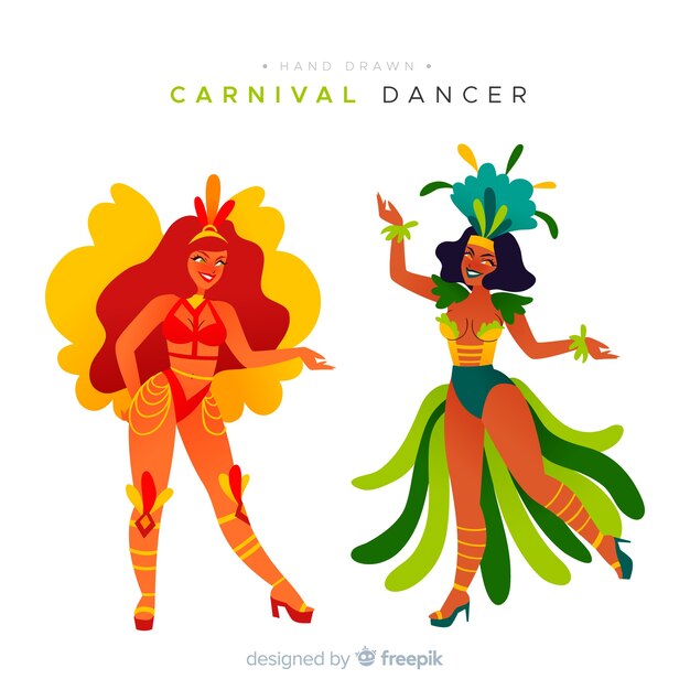 Colección bailarinas carnaval brasileño dibujadas a mano