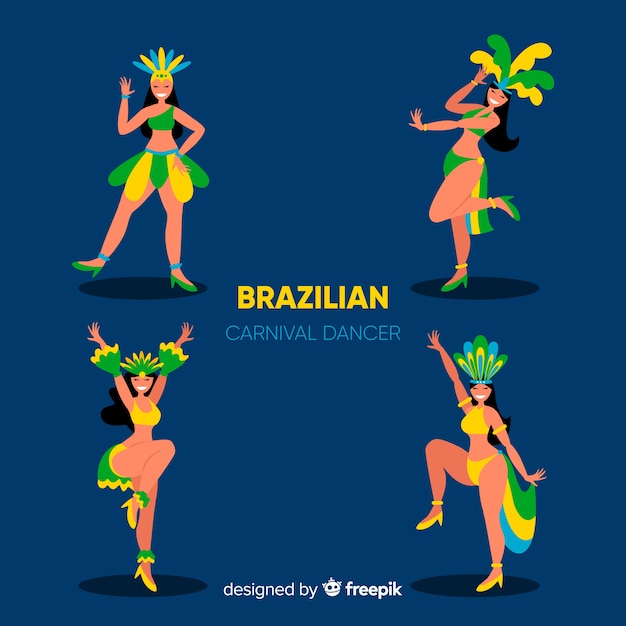 Colección bailarinas carnaval brasileño dibujadas a mano
