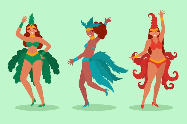 Vector gratuito colección de bailarinas de carnaval brasileño con disfraces