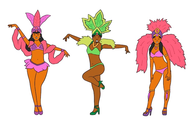 Vector gratuito colección de bailarines de carnaval brasileño