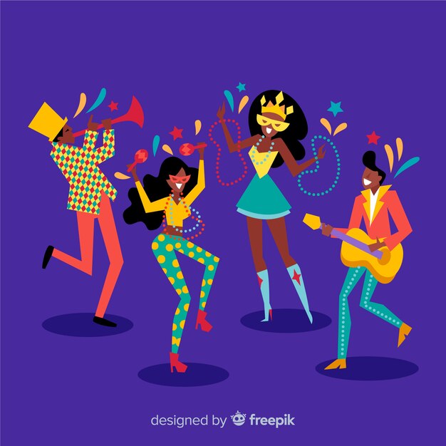 Colección de bailarines de carnaval dibujado a mano