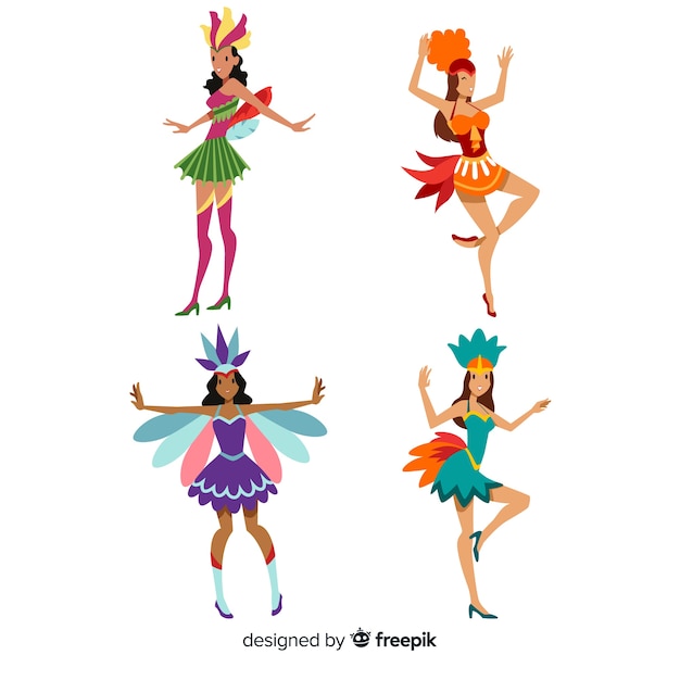 Vector gratuito colección de bailarines de carnaval dibujado a mano