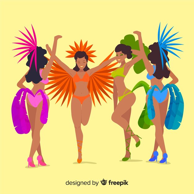 Colección de bailarines de carnaval dibujado a mano