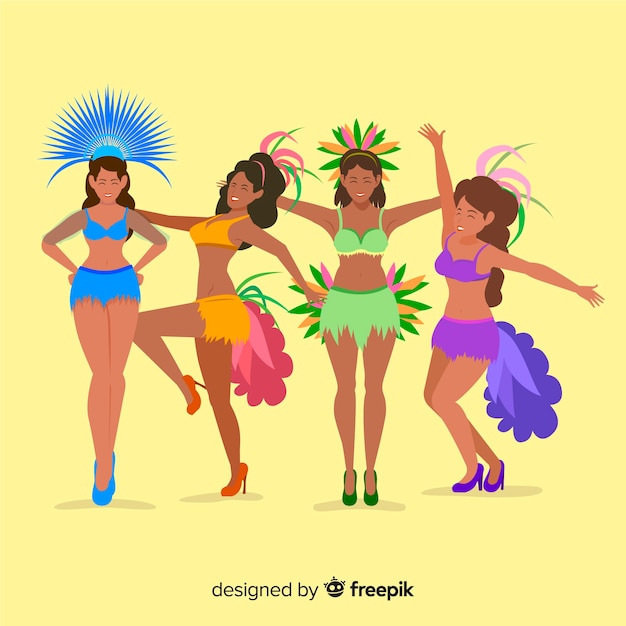 Colección de bailarines de carnaval dibujado a mano