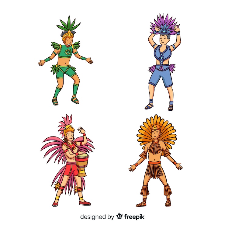 Vector gratuito colección bailarines carnaval dibujados a mano