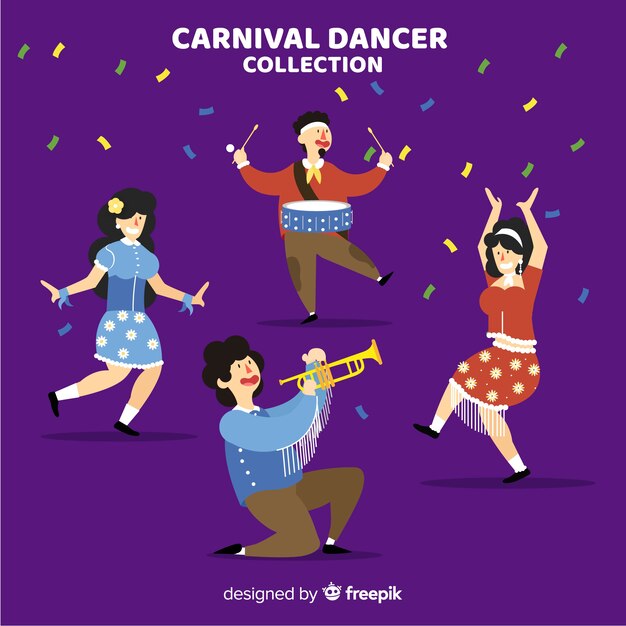 Colección bailarines carnaval dibujados a mano