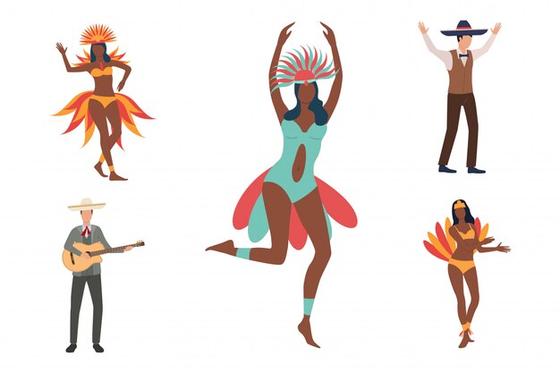 Colección de bailarines y hombres africanos en Sombreros.
