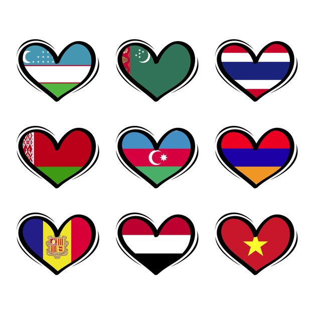 Colección de banderas de corazón de concurso de canciones dibujadas a mano