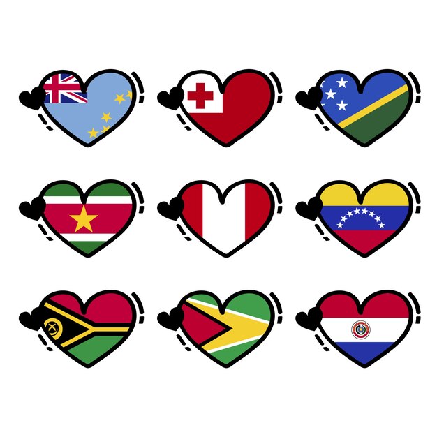 Colección de banderas de corazón de concurso de canciones dibujadas a mano