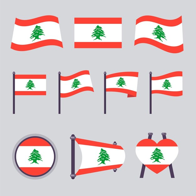 Colección de banderas libanesas en diseño plano