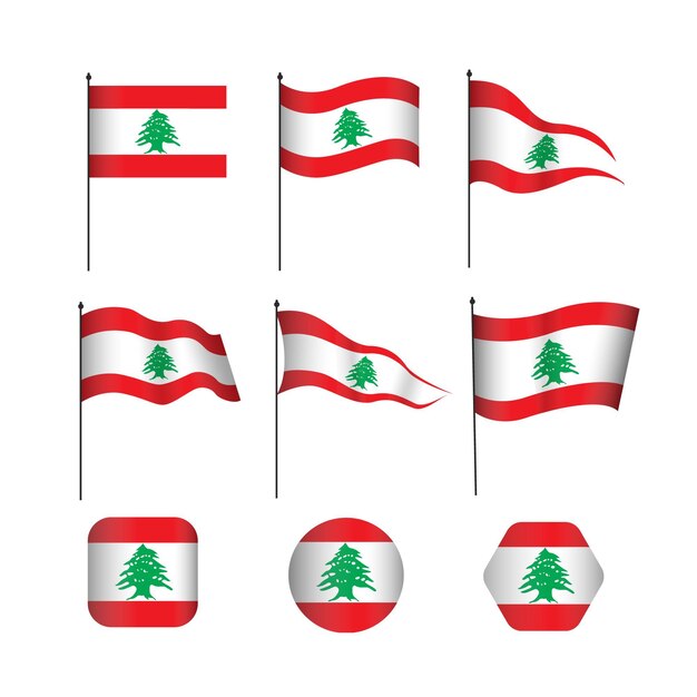 Colección banderas libanesas planas