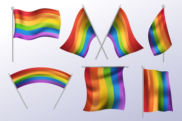 Vector gratuito colección de banderas del mes del orgullo lgbt degradado