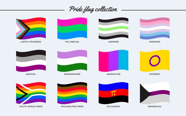 Colección de banderas del orgullo en forma de onda