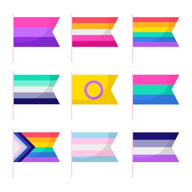 Vector gratuito colección de banderas planas del mes del orgullo lgbt