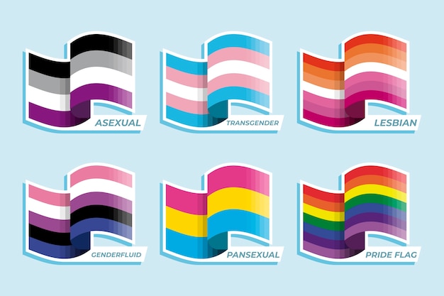 Vector gratuito colección de banderas planas del mes del orgullo lgbt