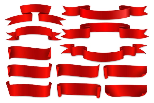 Colección de banner de cintas rojas en varias formas de elementos de diseño de cintas sobre fondo blanco para diseñador gráfico