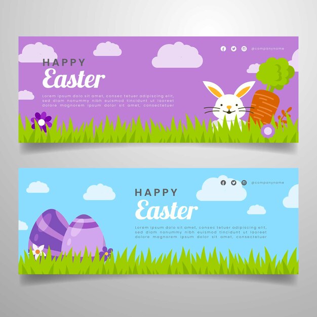 Colección de banner de día de Pascua de diseño plano