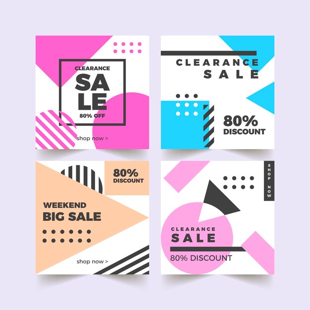 Colección de banner de venta abstracta para redes sociales.
