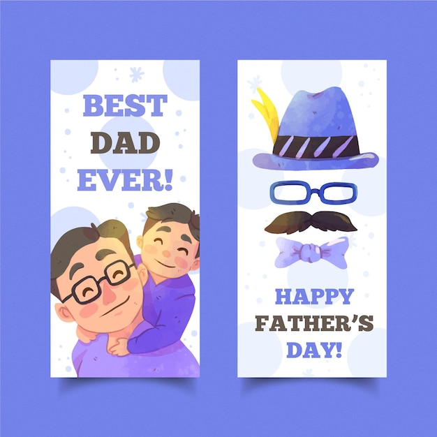 Vector gratuito colección de banners de acuarela del día del padre